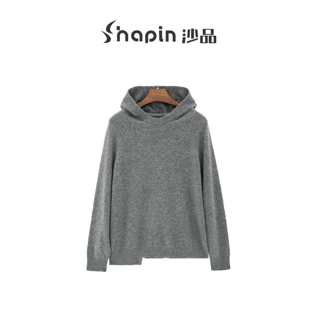 个性纯山羊绒灰色连帽套衫RD21110