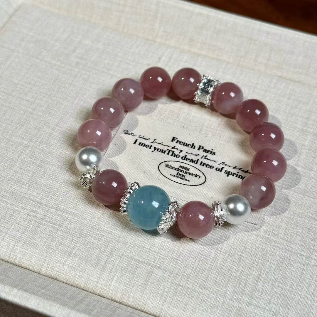 紫马粉海蓝宝水晶手串手链 颜色微差多样发一F132