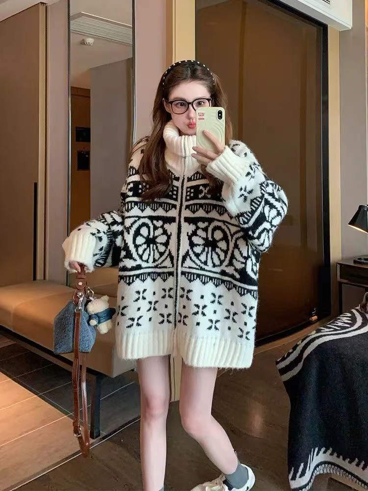 常规款女纯色拼接慵懒风毛针织衫韩版上衣网红加厚