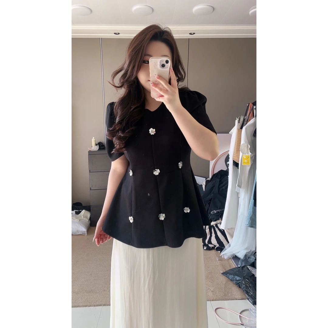 大码微胖mm 2025夏季新款轻奢法式高级感小香风上衣半身裙套装女