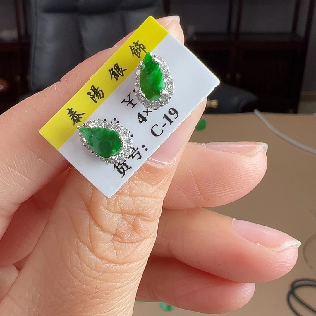 翡翠银S925镶嵌耳饰耳饰54