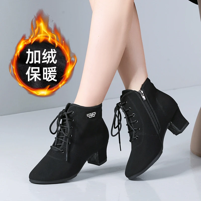 2026新款加绒冬水兵舞鞋加棉拉丁舞蹈靴高帮拉链牛津布广场舞鞋女