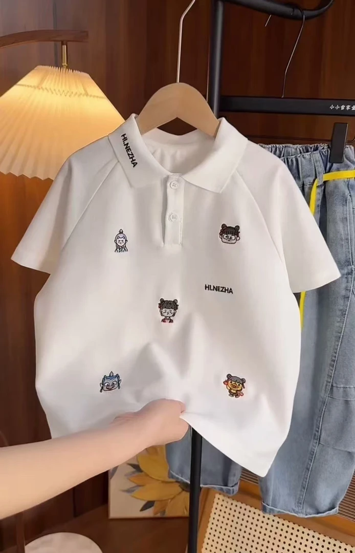 【高定刺绣哪吒系列】2025新款男女童高品质春夏POLO短袖潮流