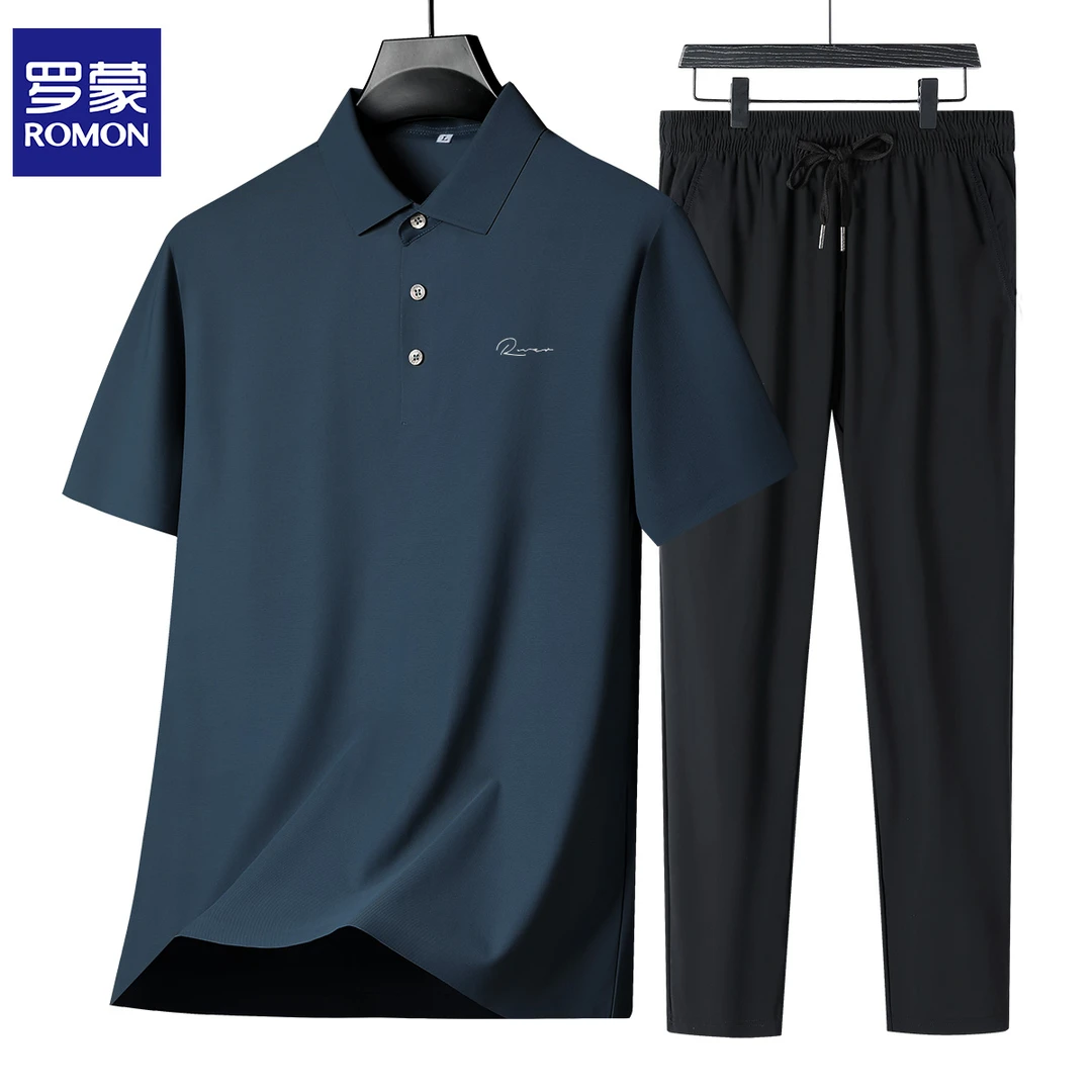 罗蒙【寇振海UPF防晒凉感+7A抗菌套装】男士夏季冰丝短袖Polo衫套装