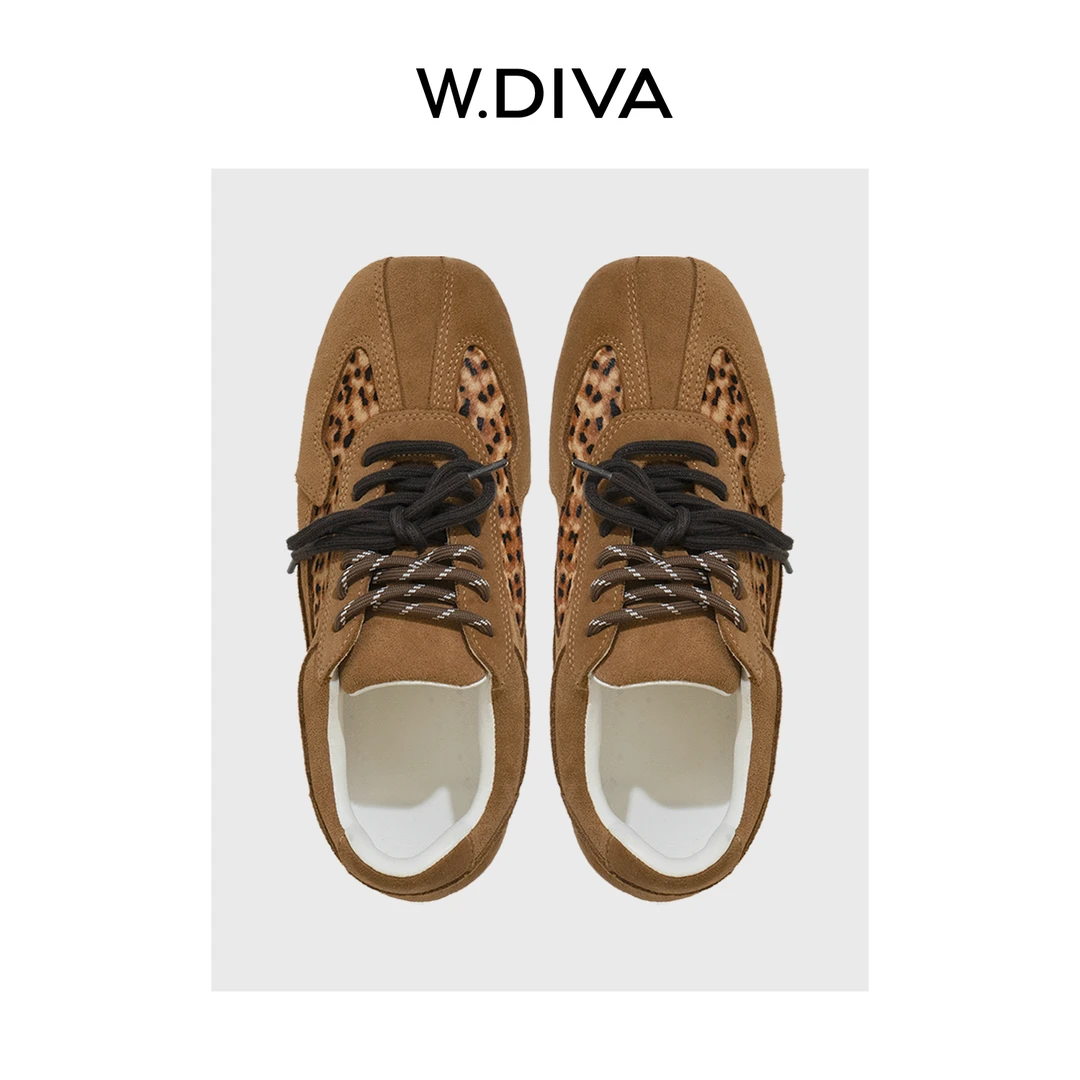 W.Diva【旷野织棕】甜酷反差感牛反绒拼豹纹德训鞋高级感50X102614