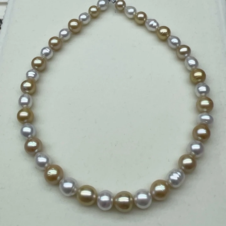 未镶嵌项链海水珍珠白金混彩8-11