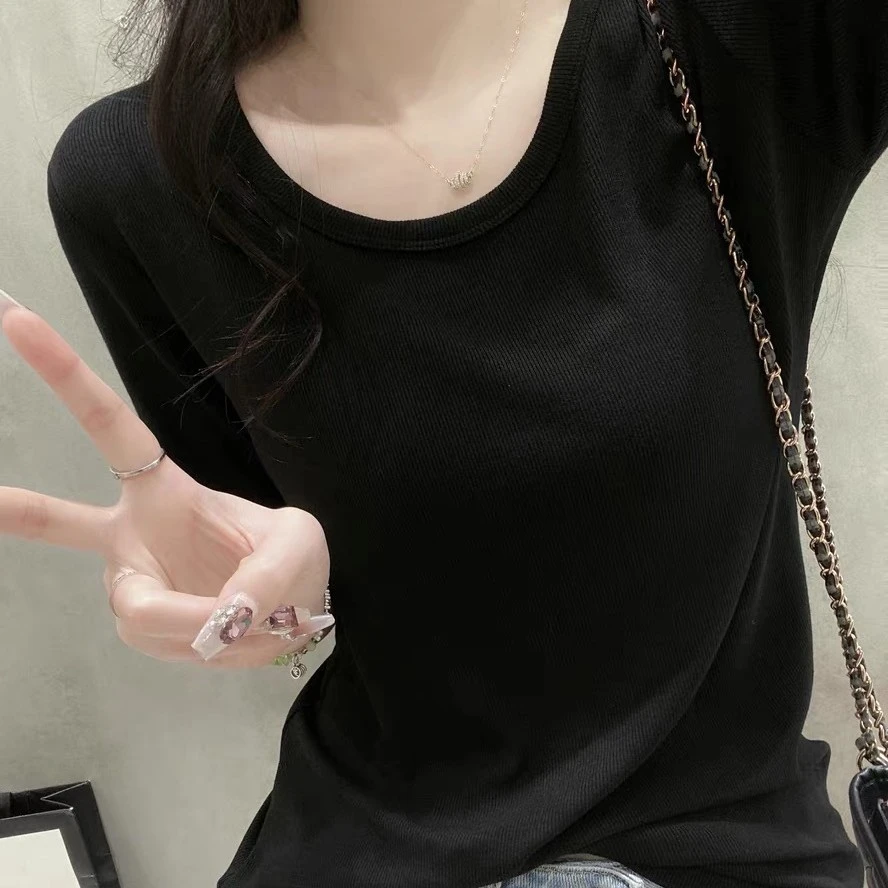 女士螺纹修身纯色T恤  SD253062