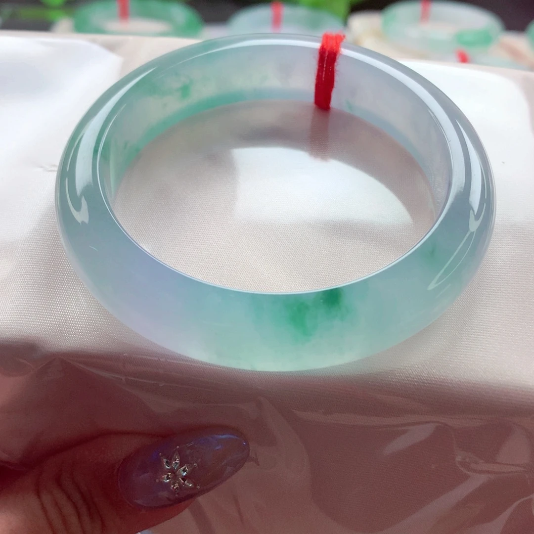 翡翠未镶嵌手镯54.2 特色莫奈花园 种水嘎嘎好 灵