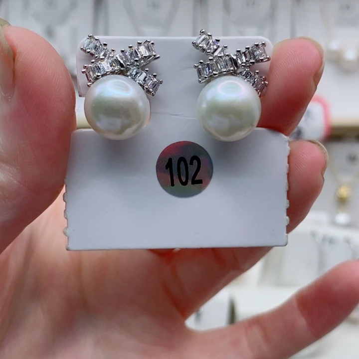 耳饰银S925镶嵌淡水珍珠A