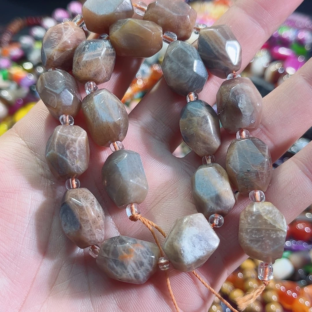 玛瑙/玉髓未镶嵌珠宝半成品黑金骨干八棱一条13x17mm