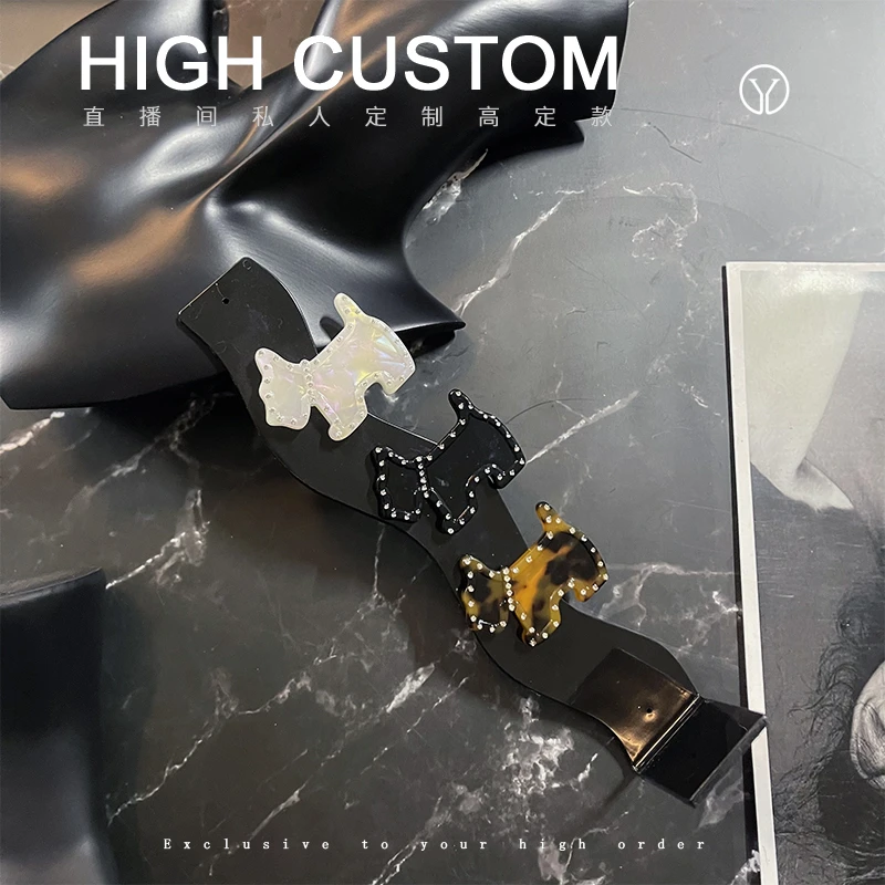 醋酸小狗三色钻边鸭嘴夹