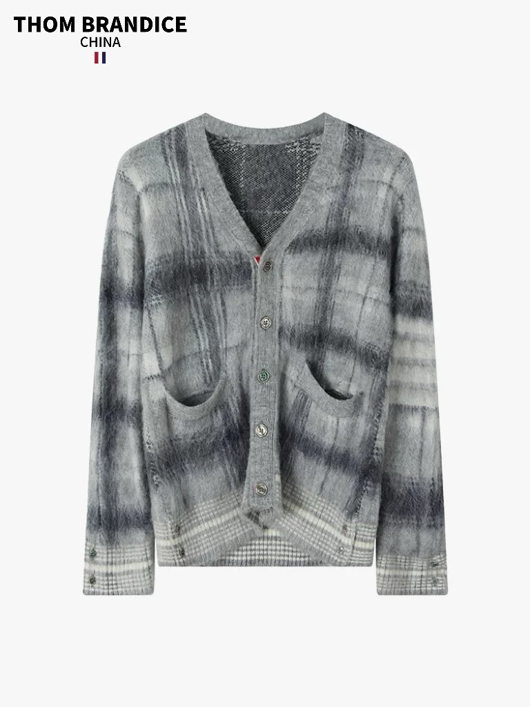 TB【官方正品】汤姆布郎THOMBRANDICE线条马海毛开衫V领针织毛衣冬