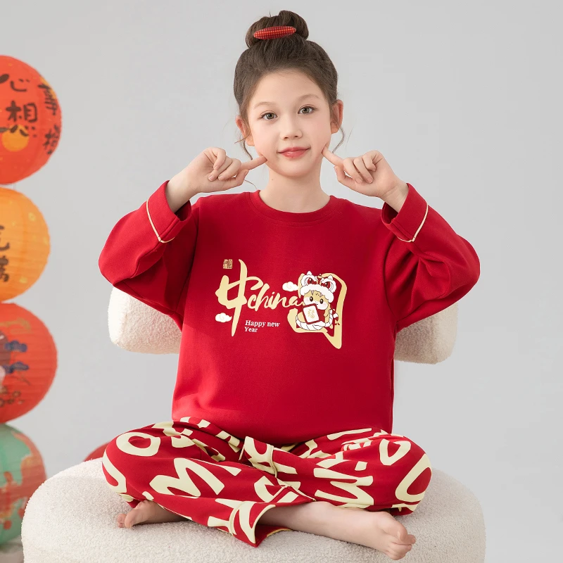 儿童睡衣女童春秋款圆领长袖纯棉套装中大童公主女孩家居服秋冬