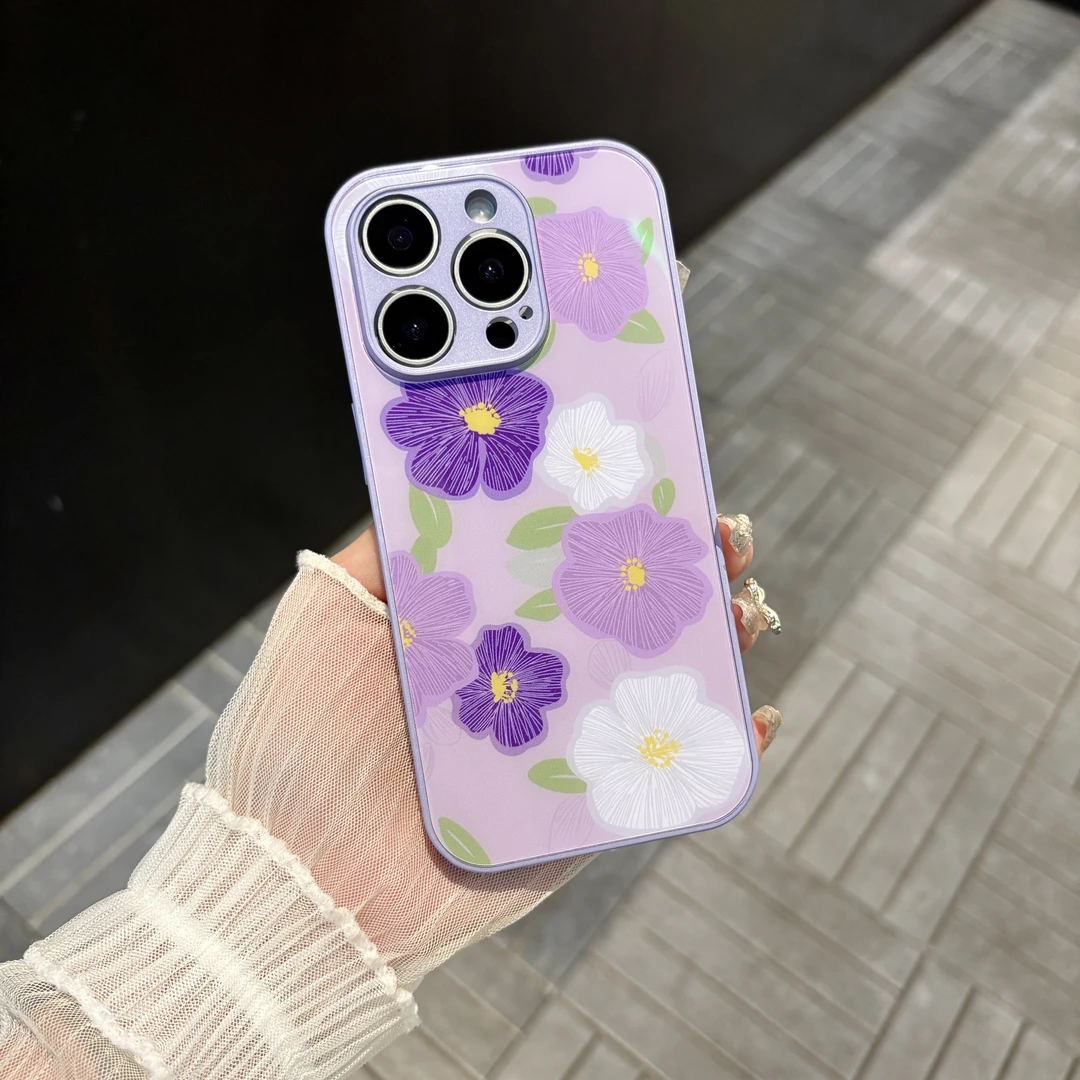 苹果/华为/oppo/vivo/小米 简约花朵适用iPhone17/16玻璃手机壳