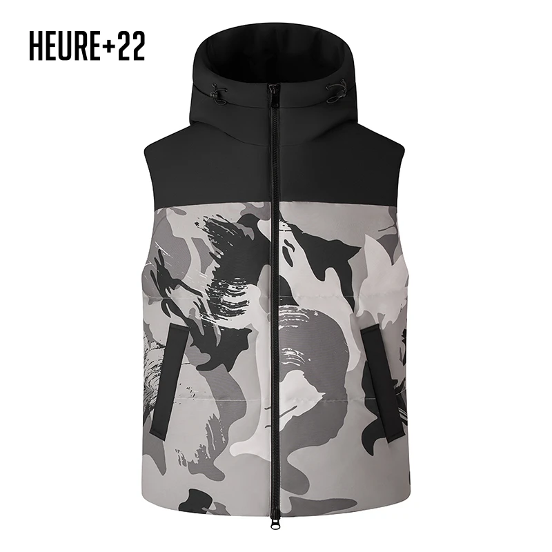 2025短款时尚休闲立领连帽迷彩羽绒马甲56708