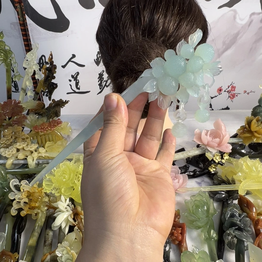 定制蛇纹石玉毛货发饰