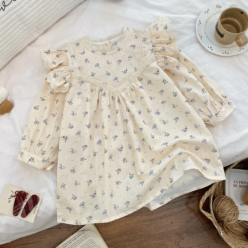 女童夏季淡雅蕾丝花边甜美女童连衣裙碎花公主裙时尚百搭可爱828