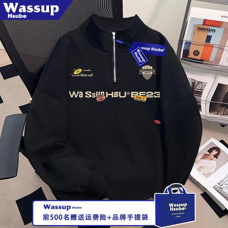 WASSUP HSUBE盾标赛车风印花半拉链设计感卫衣开衫秋季男女款上衣