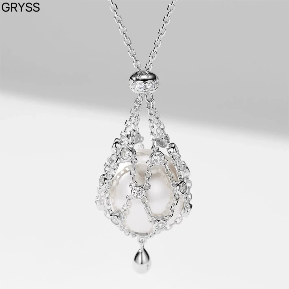 坠链均925银莫桑石 GRYSS 网兜白珠纯银项链毛衣链不掉色时尚MYCY