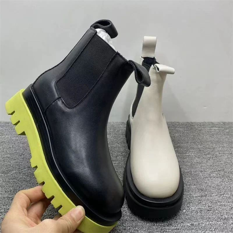 W1G052马丁靴女厚底切尔西靴显瘦英伦风烟筒女靴子 单里