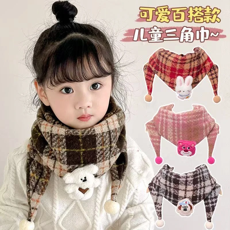 韩版儿童围巾秋冬季新款可爱宝宝三角巾针织男女童围脖加厚保暖F