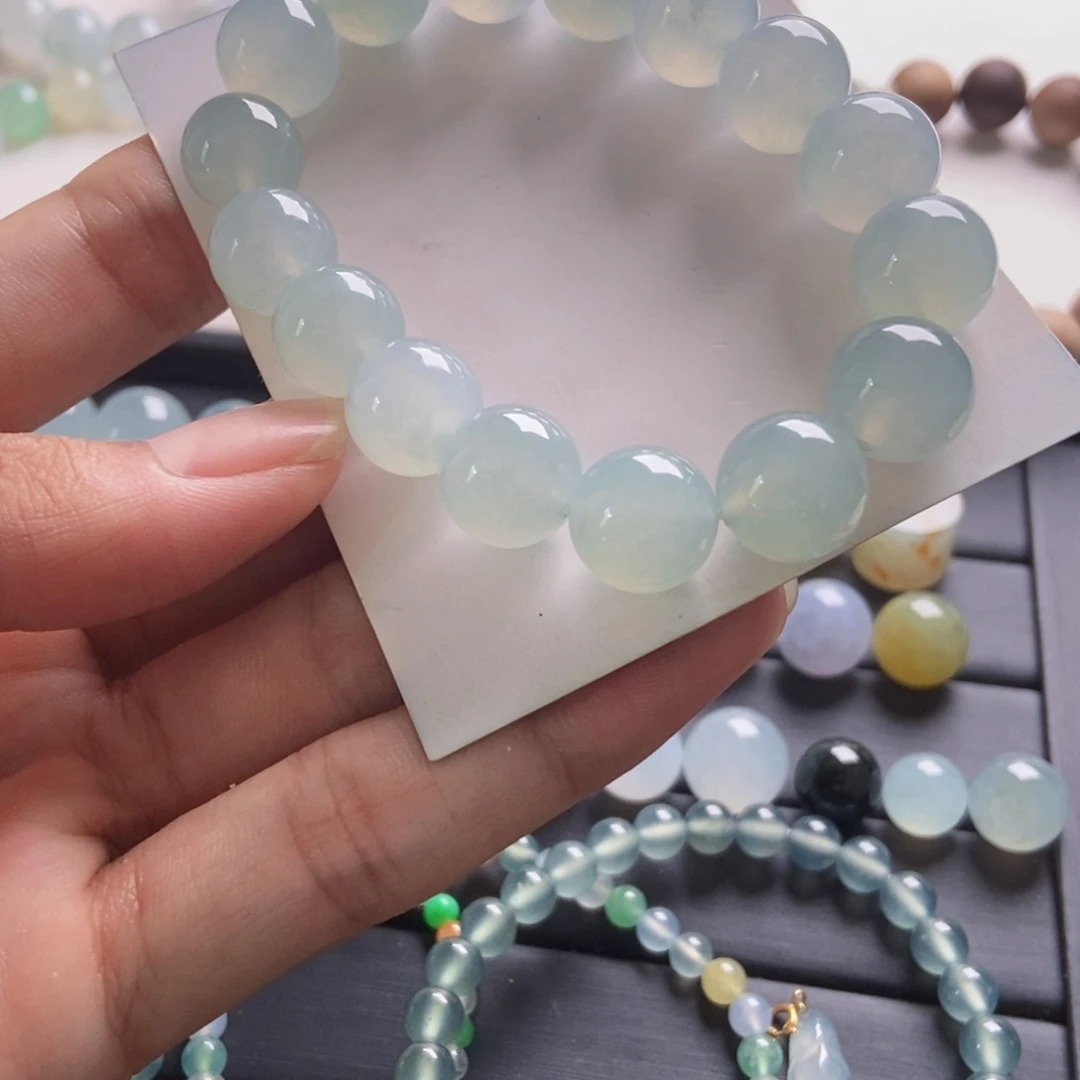 未镶嵌手链翡翠天然翡翠卡12蓝底手串