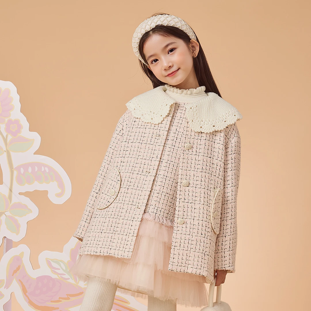 [商场同款]EP雅莹童装2025秋女童新款洋气针织翻领小香风时尚大衣