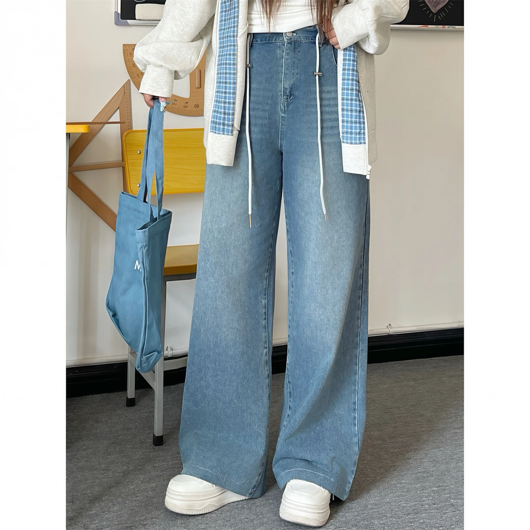 大码女装秋季简约洋气花契200斤胖mm休闲韩版直筒牛仔裤15610-C