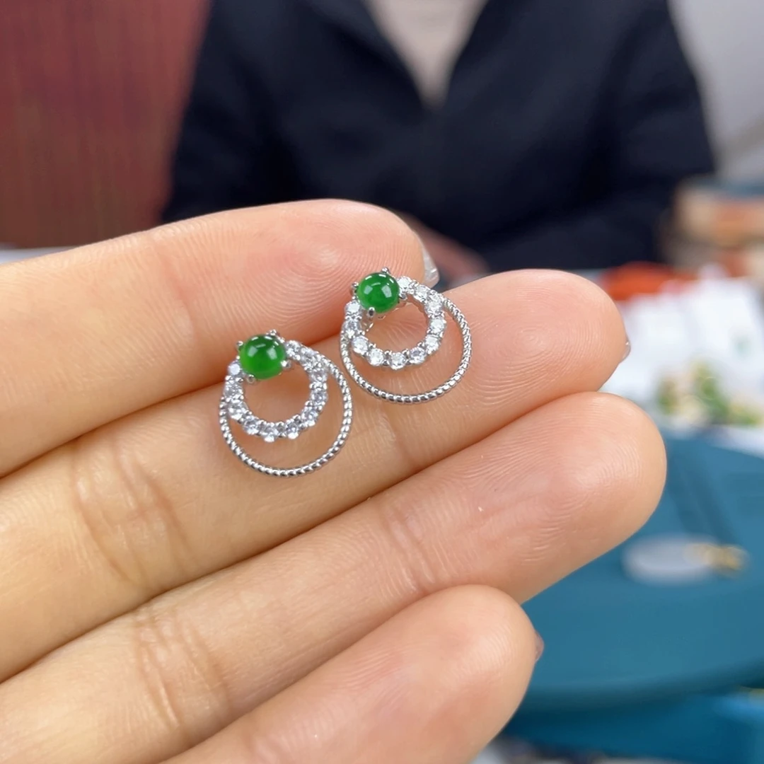 翡翠耳饰银S925镶嵌翡翠