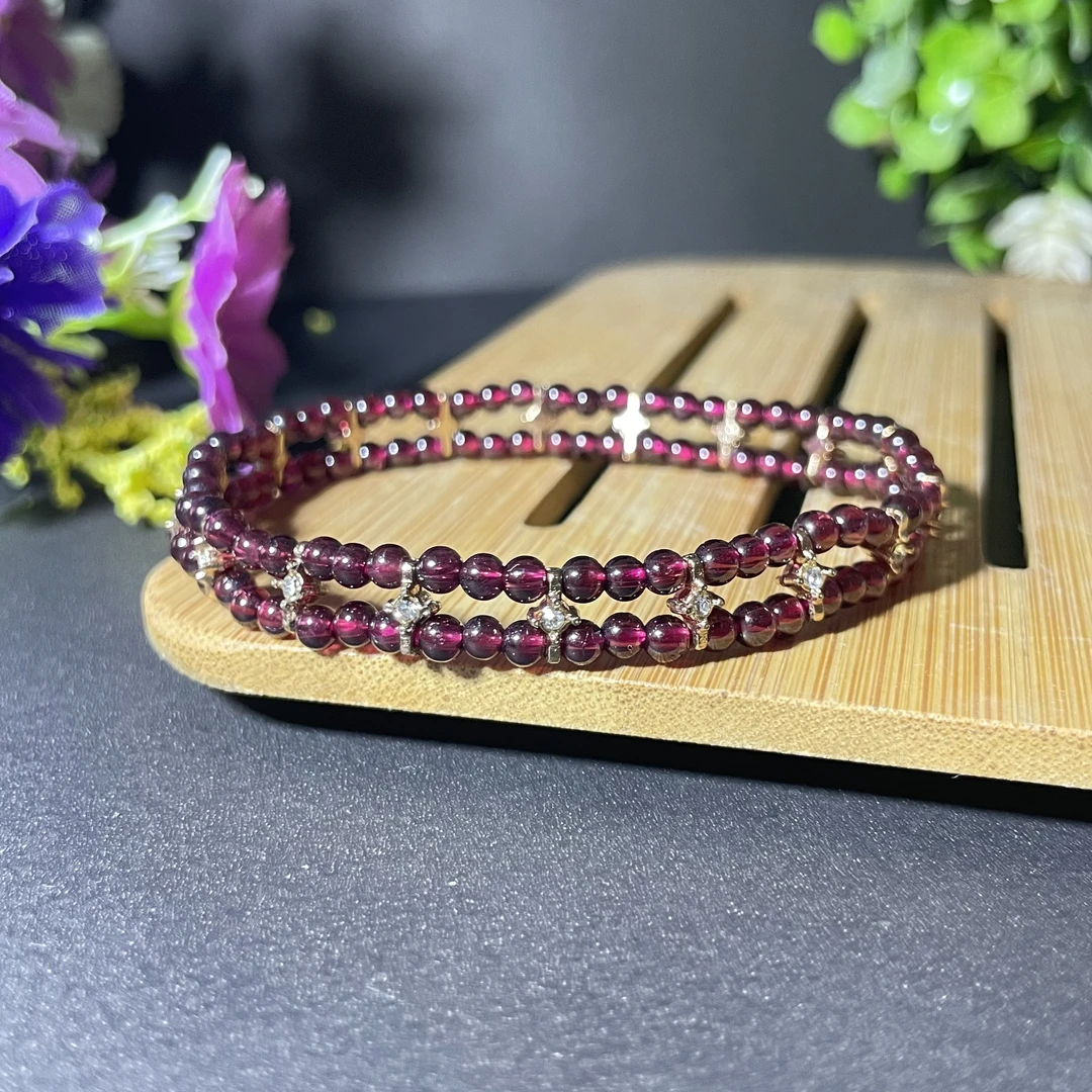 纯天然紫牙乌石榴石手串女款双层新款手链叠戴串珠送女友礼物百搭