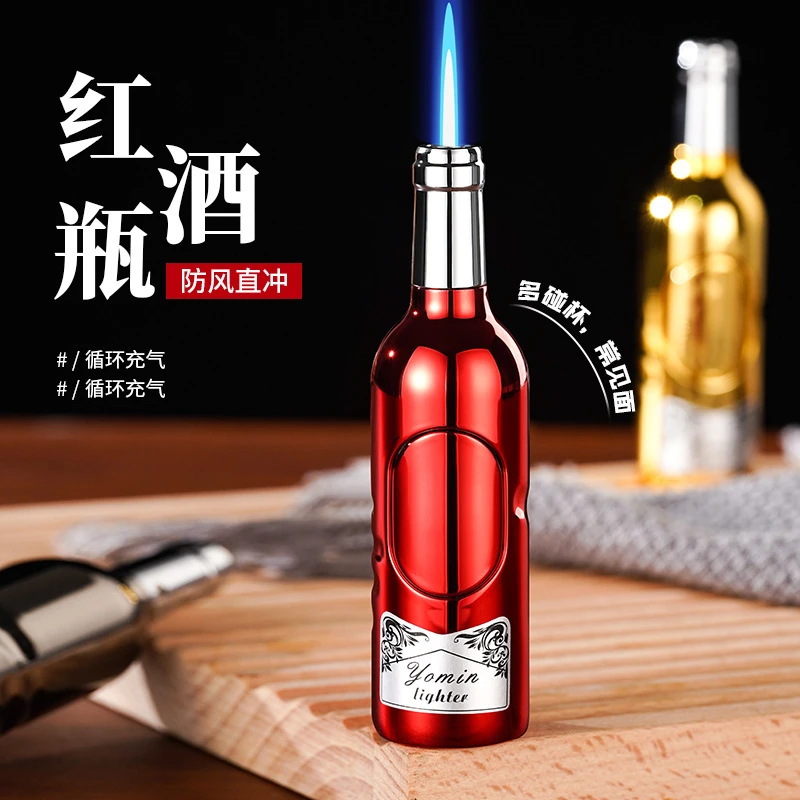 新款创意红酒瓶造型打火机趣味防风高颜值充气防风火机