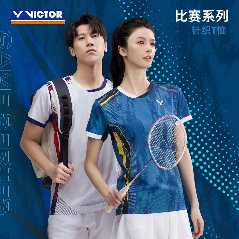 威克多VICTOR胜利透气羽毛球服T50023男女款训练针织运动易干短袖