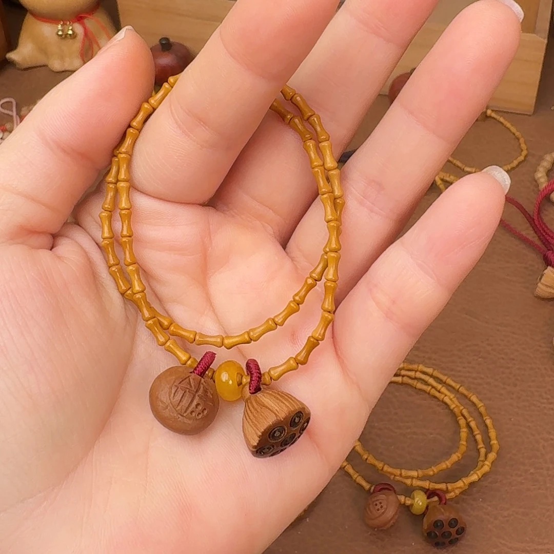 吊坠桃核竹节手串，好运连连，双圈