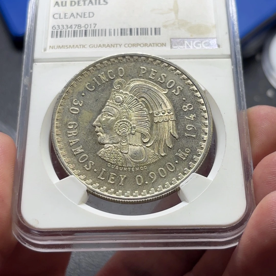 银Ag900墨西哥酋长高浮雕5比索银币30克90%纯银