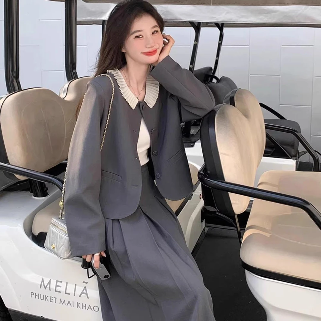 套装西装感洋派新款减龄两件套潮百褶裙女2025半身裙春季法式