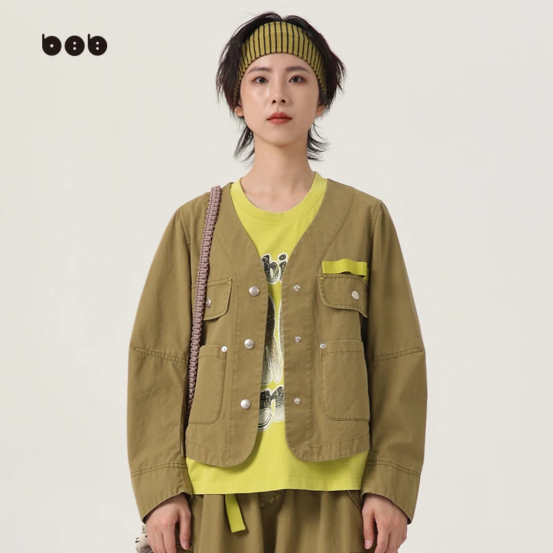 【商场同款】白目自短款外套女2025春装新品简约纯色潮牌夹克外套