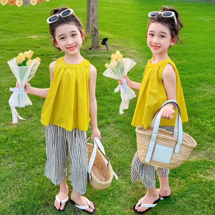女童套装夏季2024新款儿童无袖背心阔腿裤韩版洋气女孩夏装两件套
