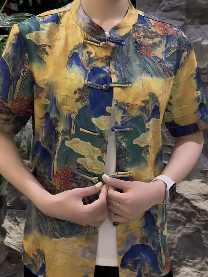 26205 322男士新款时尚休闲百搭唐装T恤