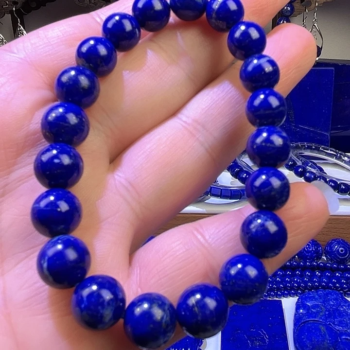 青金石未镶嵌手链9.9mm天然青金石手链少白少金