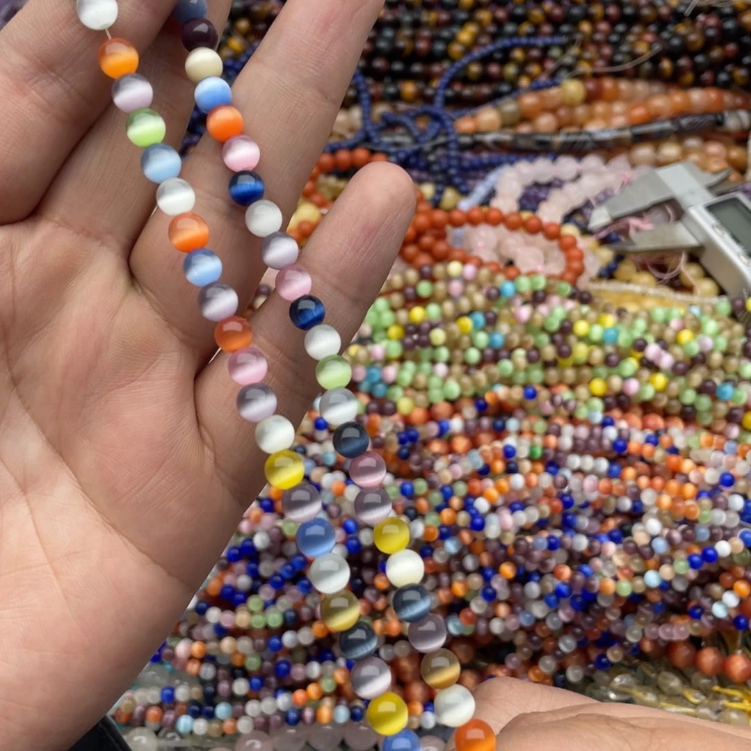 玛瑙/玉髓珠宝半成品未镶嵌一条装6mm彩猫眼圆珠