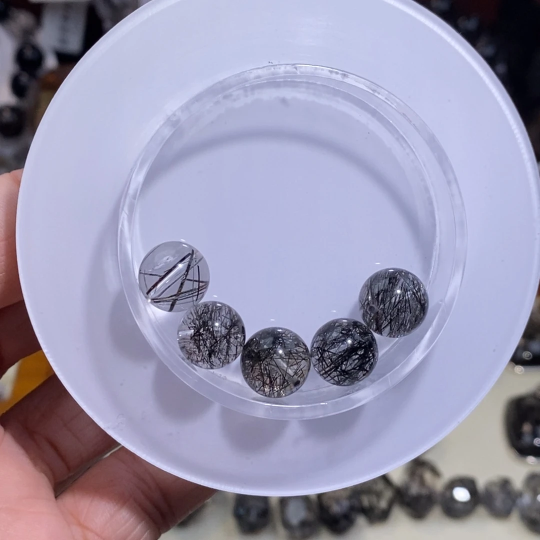 未镶嵌手链水晶黑发晶单珠5颗10mm全透体满发蕾丝