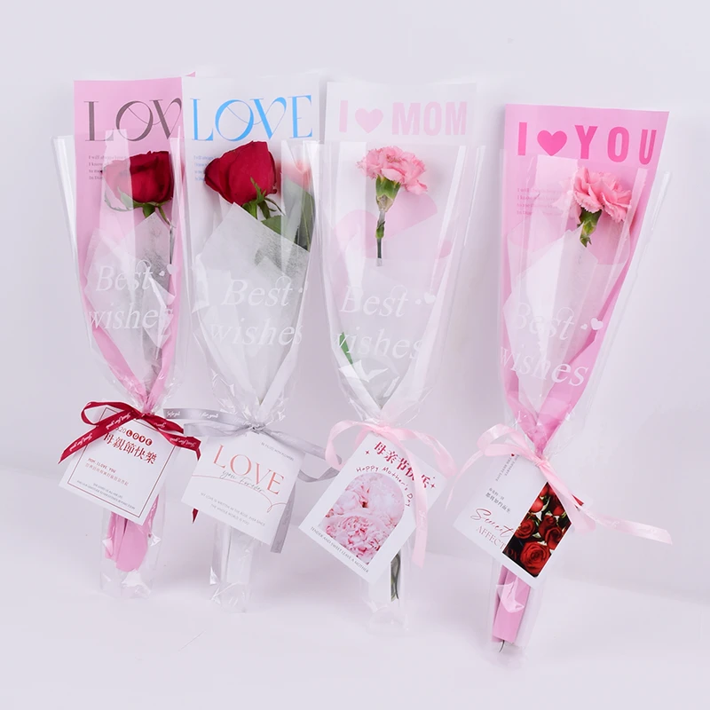 10包装七夕节鲜花包装袋单只袋玫瑰花束花袋多支康乃馨包花透明袋