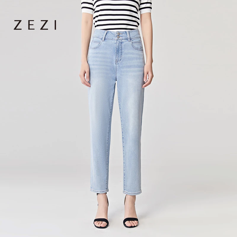 ZEZI【小水专属】桑蚕丝亲肤舒适清爽弹烟管裤时尚牛仔裤23SS3021-P