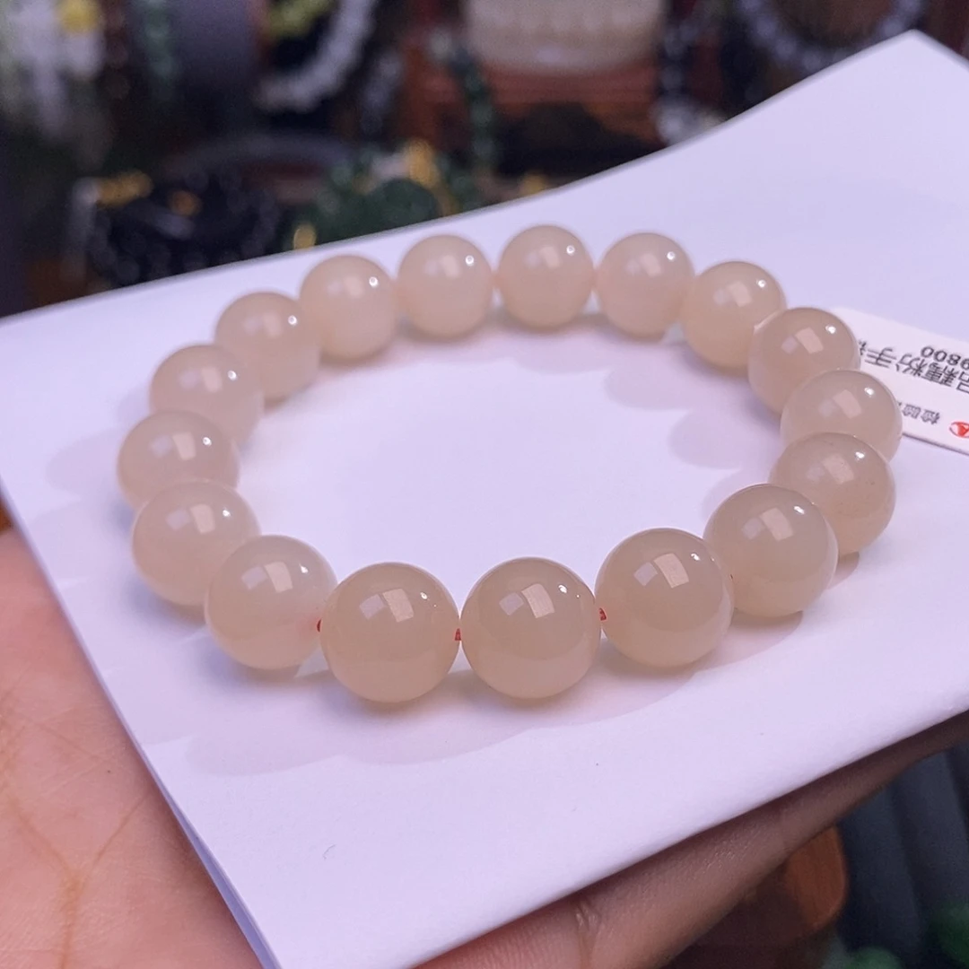 和田玉未镶嵌颈饰藕粉老熟料红粉收藏毕业级约12mm手串