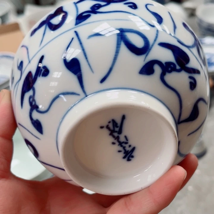 青花玲珑5寸饭碗刀字薄的