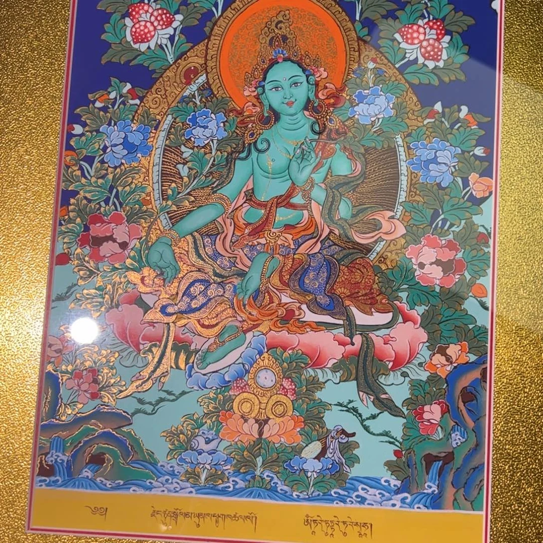 杰****吊坠大师手绘绿度母唐卡