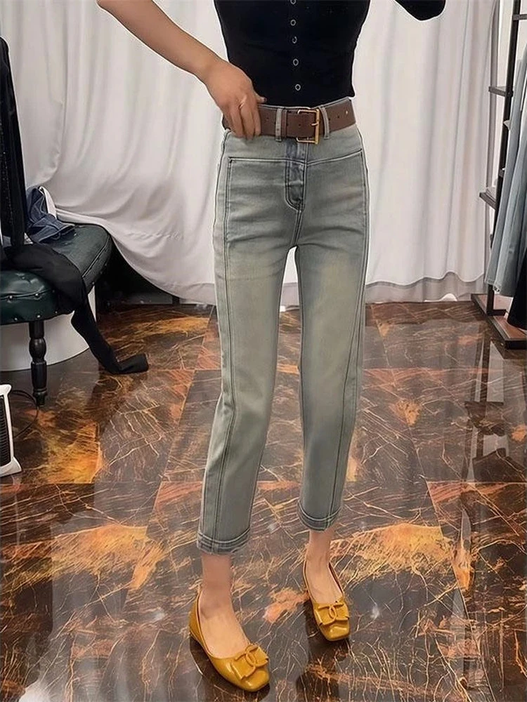 2025秋季新款高腰显瘦直筒牛仔裤女胖MM小个子百搭九分烟管裤
