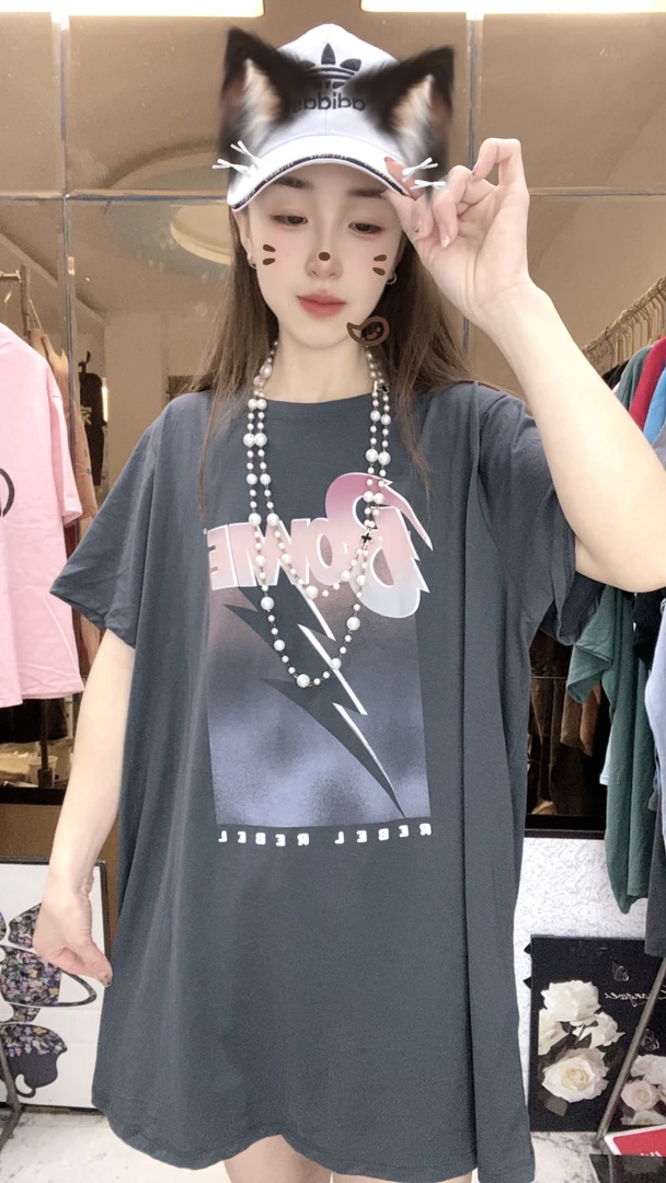 外贸特体大码T恤灰色粉字母BOW