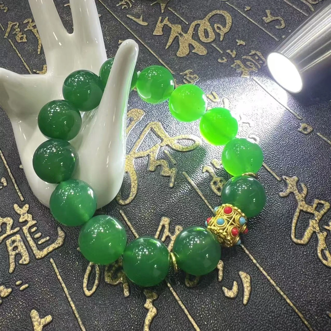 S7708-通天玉宗绿玛瑙手串-送礼佳品-卡14左右