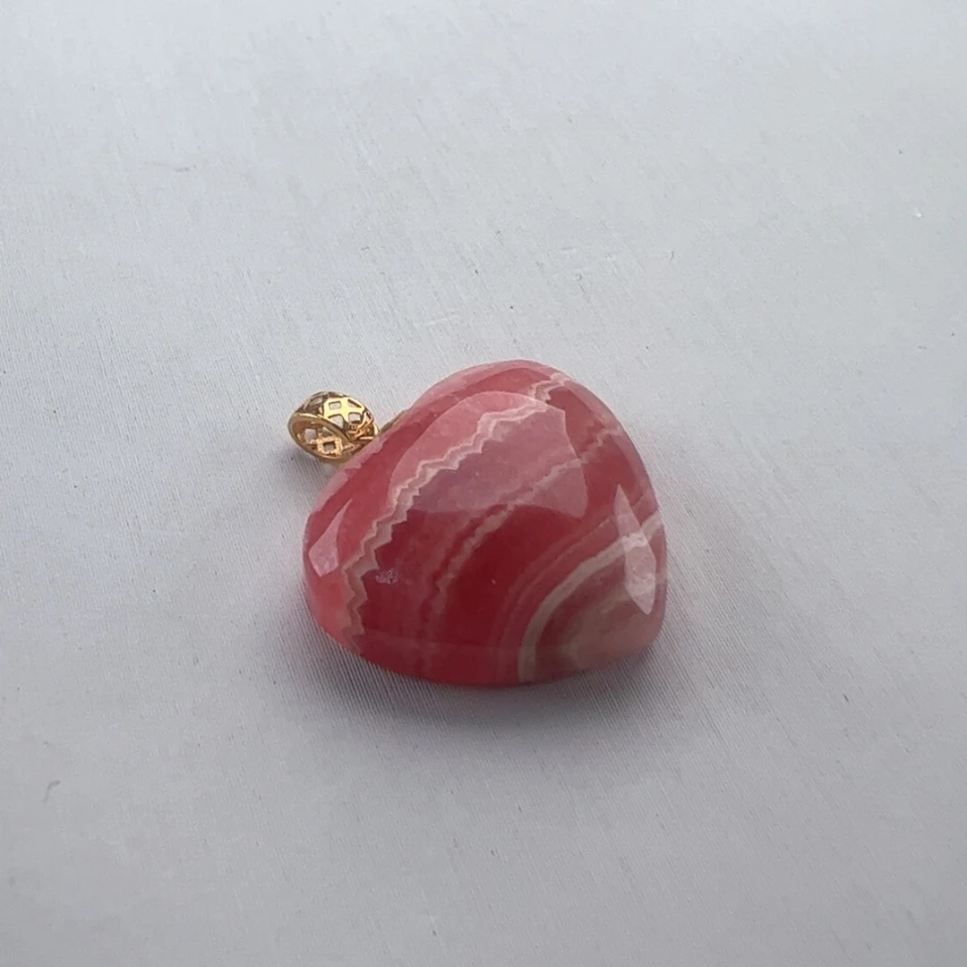 菱锰矿（红纹石）18K金镶嵌吊坠(赠链)